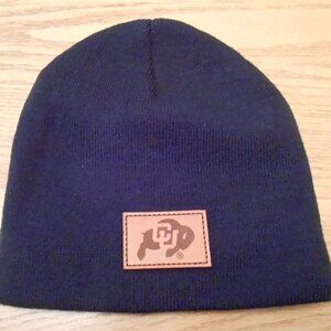 Colorado University CU NCAA Buffaloes Leather Patch Logo Black Beanie Hat-NEW